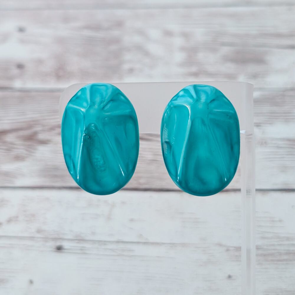 Vintage Clip On Earrings Very Large Turquoise Tone Statement